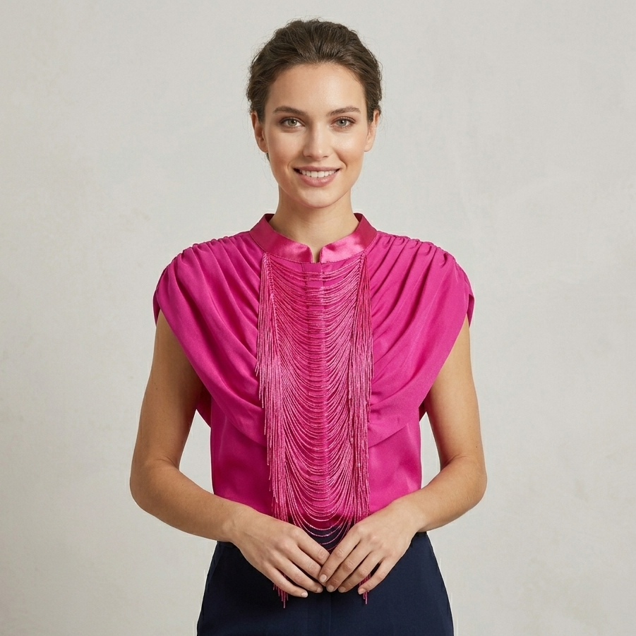 Statement Fuchsia Draped Fringe top